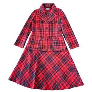 Vintage 1960's Era Pendleton Wool Red/Black/Green/Navy Tarten Plaid Skirt Set